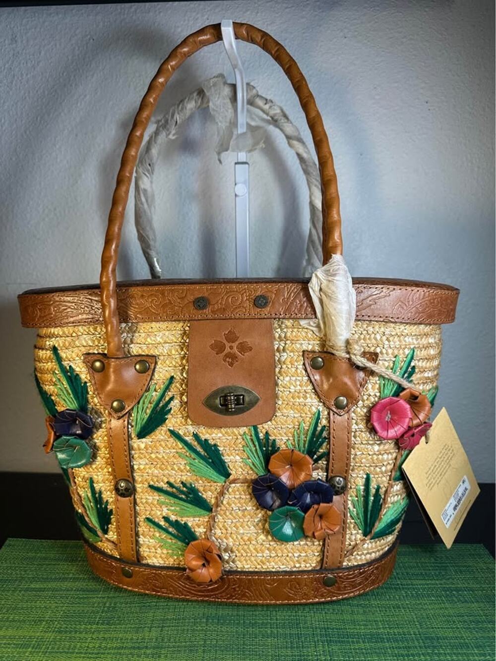 Patricia Nash Levanzo Straw Floral Satchel Market Tote